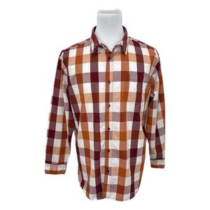 Lee Men's Burgundy & Orange Plaid Shirt Long Sleeve Button Down Pocket Size XXL